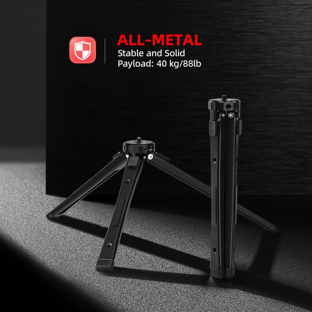 Zeadio Heavy Duty Metal Tripod Stand - Adjustable Universal Small Table Tripod for Camera, Gimbal, Action Cam, Camcorder, Microphone, LED Light, etc(40kg/88lb Load)