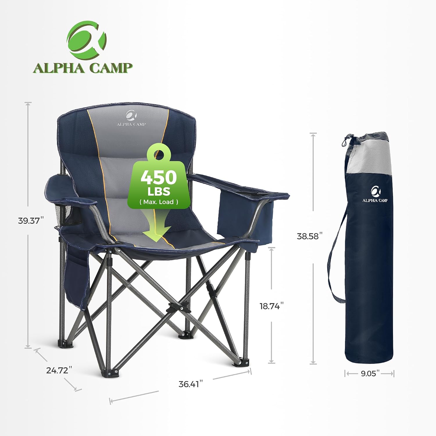ALPHA CAMP Oversized Fully Padded Camping Chairs with Lumbar Support