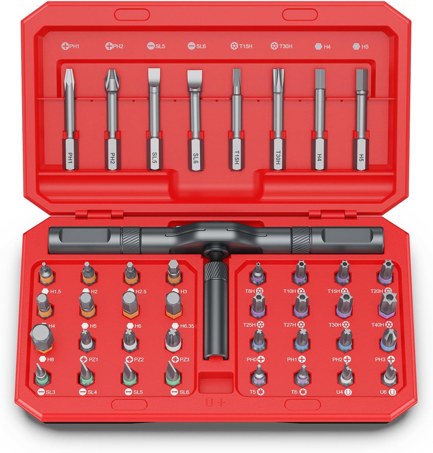Bomivoi 42 in 1 Magnetic Screwdriver Set, DIY Ratchet Screwdriver Set, Multi Bit Magnetic Drive Set with Detachable Ratchet Handle, Portable Compact Repair Tool Kit for Furniture Computer Bicycle Red