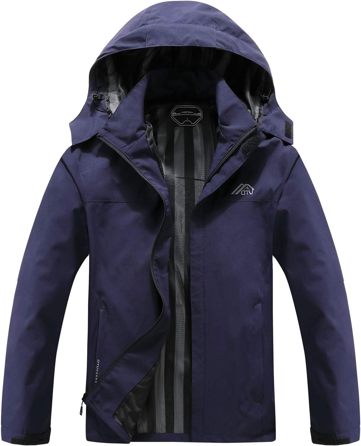 OTU Men's Lightweight Waterproof Hooded Rain Jacket Outdoor Raincoat Shell Jacket for Hiking Travel