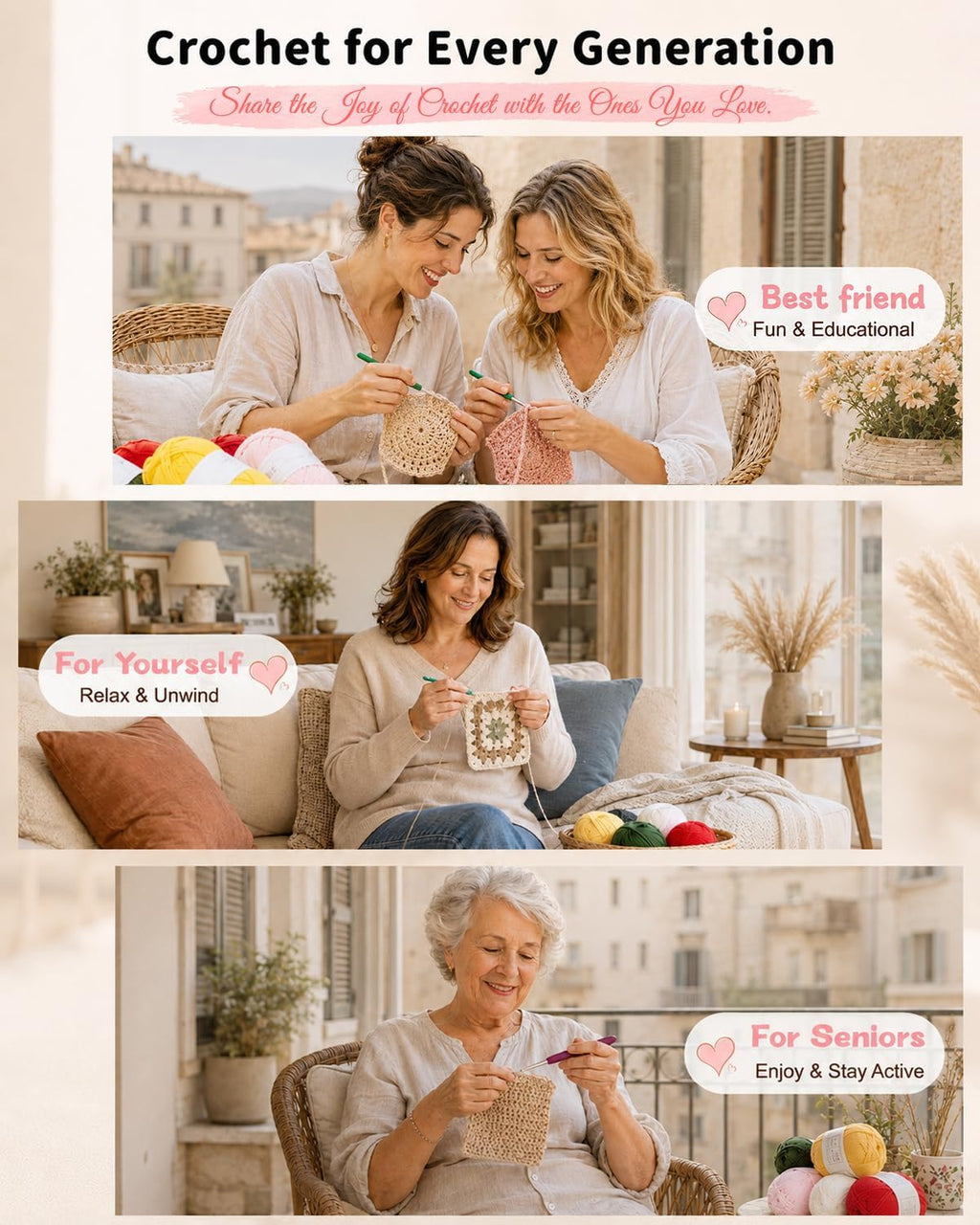 Aeelike Crochet Kit for Beginners- Ideal DIY Craft Gift for Women, Pink
