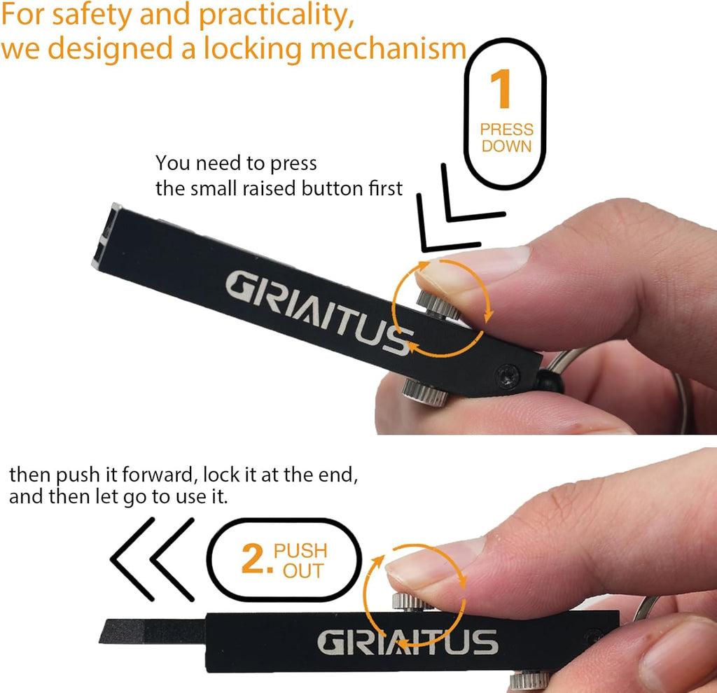 2-in-1 EDC Pocket Knife Keychain Tweezers Multitool, Box Cutter Tool, Black