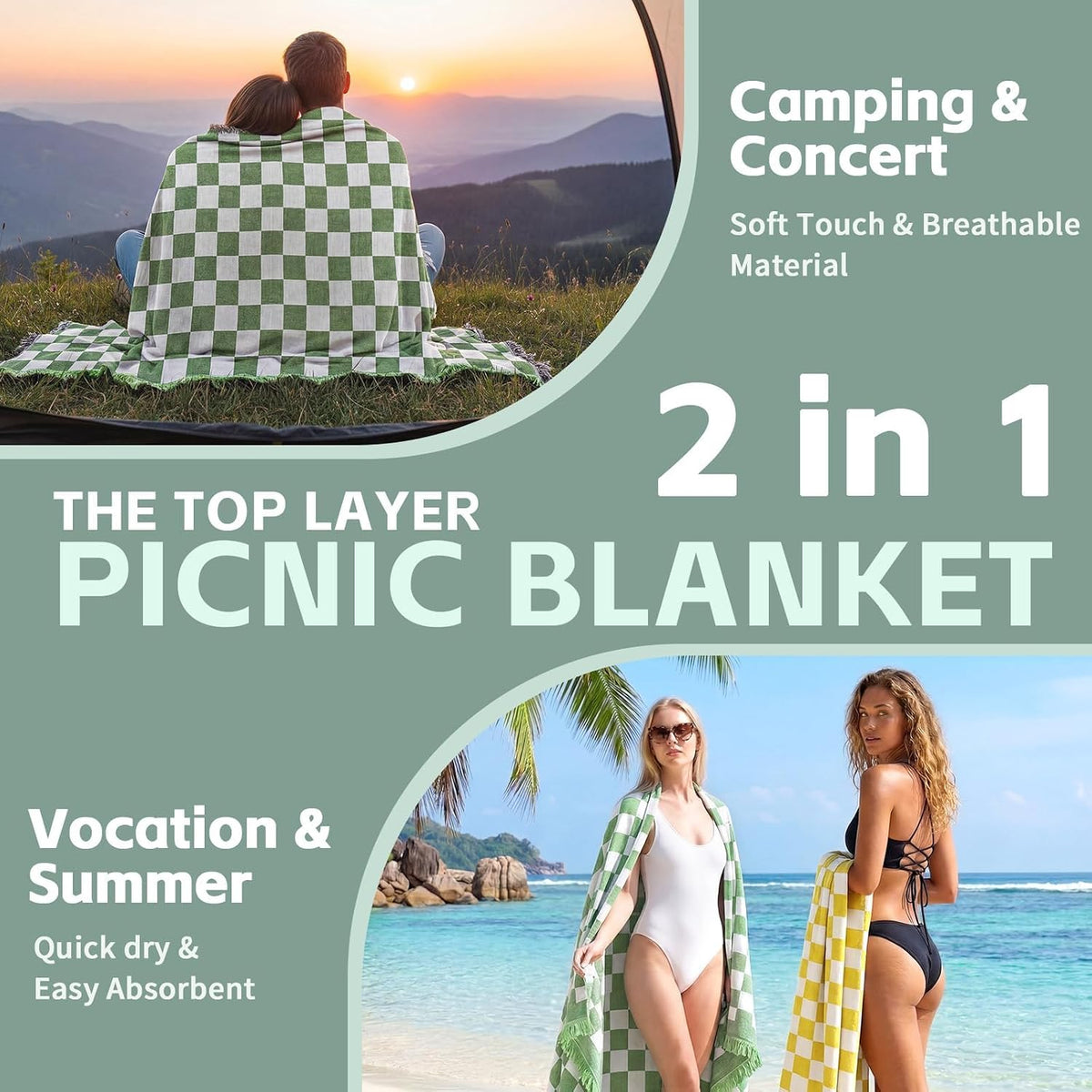 RYCHIC 2 in 1 Extra Large Outdoor Rug Picnic Mat Woven Summer Throw Blanket Boho Giant Beach Travel Essential Yoga Accessories Park Patio Lawn Garden Grass Ground Play Music Festival Concert Must Have