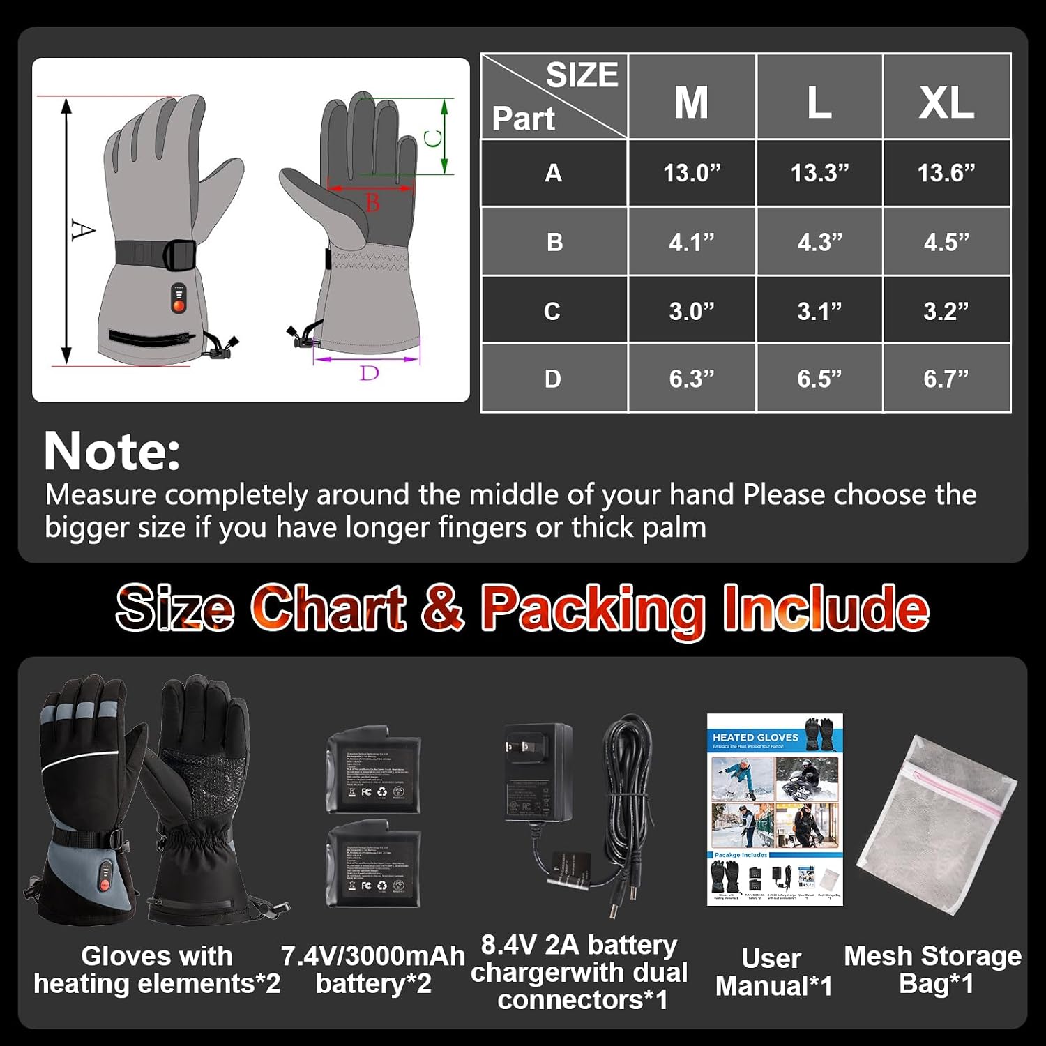 Rechargeable Heated Gloves for Men Women Hand Warmers Winter Ski Gloves