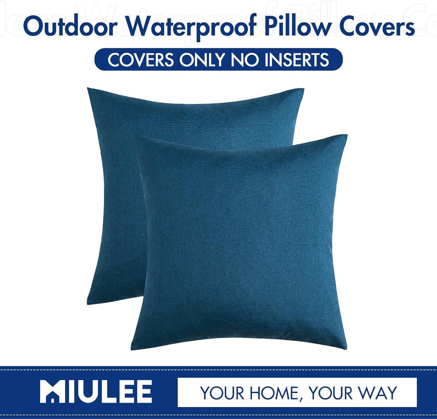 MIULEE Decorative Outdoor Pillow Covers Waterproof 18x18 Blue