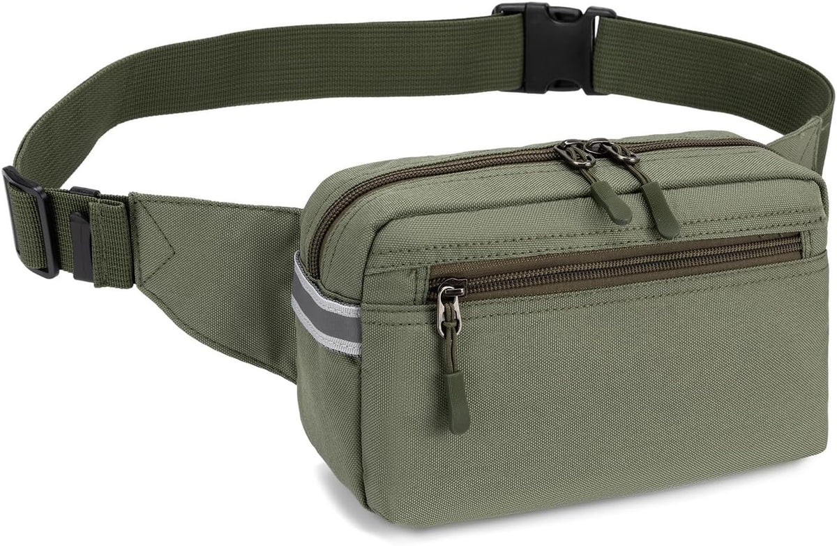 Mini Hiking Waist Bag, 3-Pocket 1.7L RFID Blocking Fanny Pack for Men Women (Army Green)