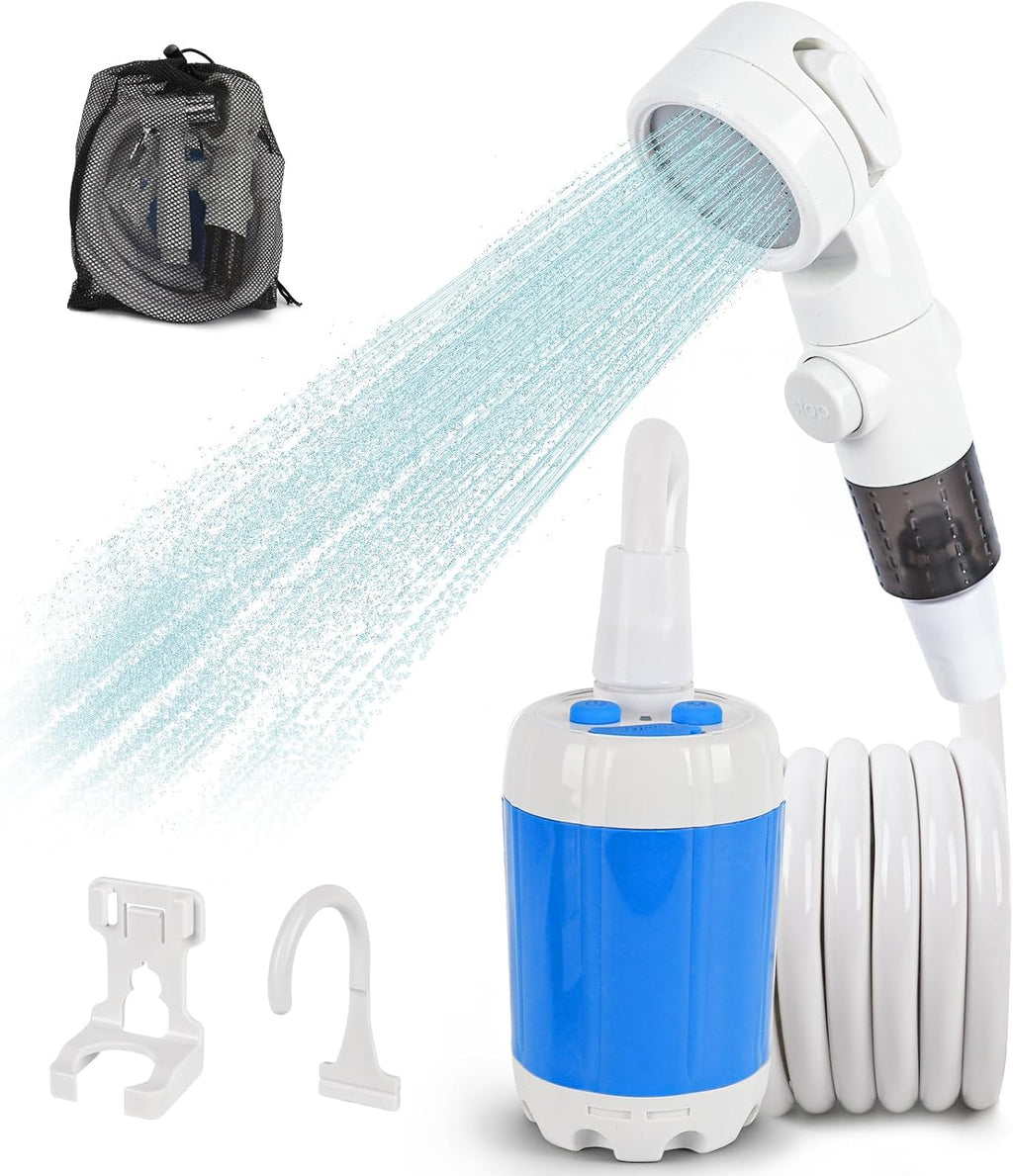 Portable Camping Shower, Outdoor Shower Kit, Hose& Folding Bucket, Rechargeable Powered Portable Shower for Camping, Hiking, Beach,RV,Pet Cleaning & Road Trips
