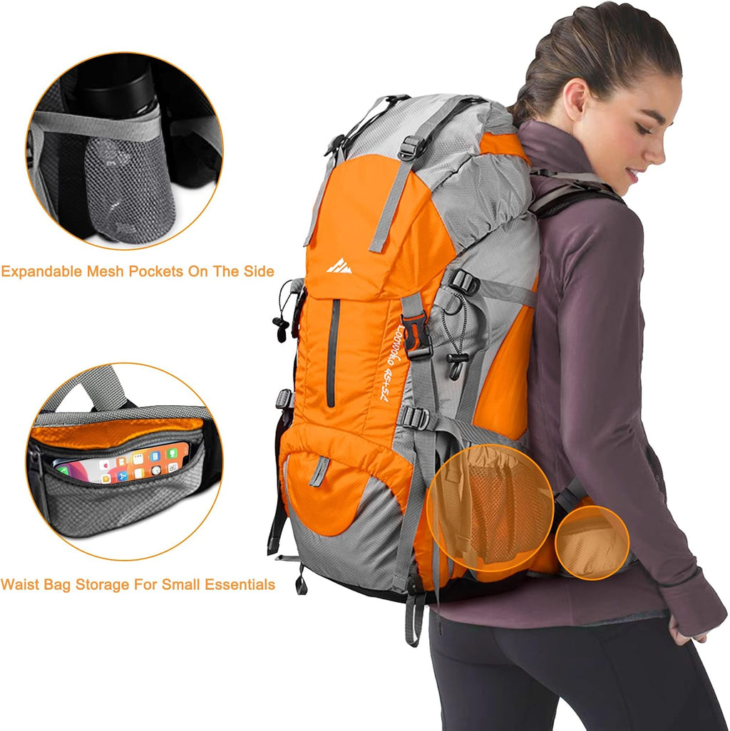 Loowoko 50L Hiking Backpack with Rain Cover for Both Men & Women | Lightweight at Just 2.8 lbs, External Extension with Compression Straps for Backpacking, Hiking, Camping, Trekking