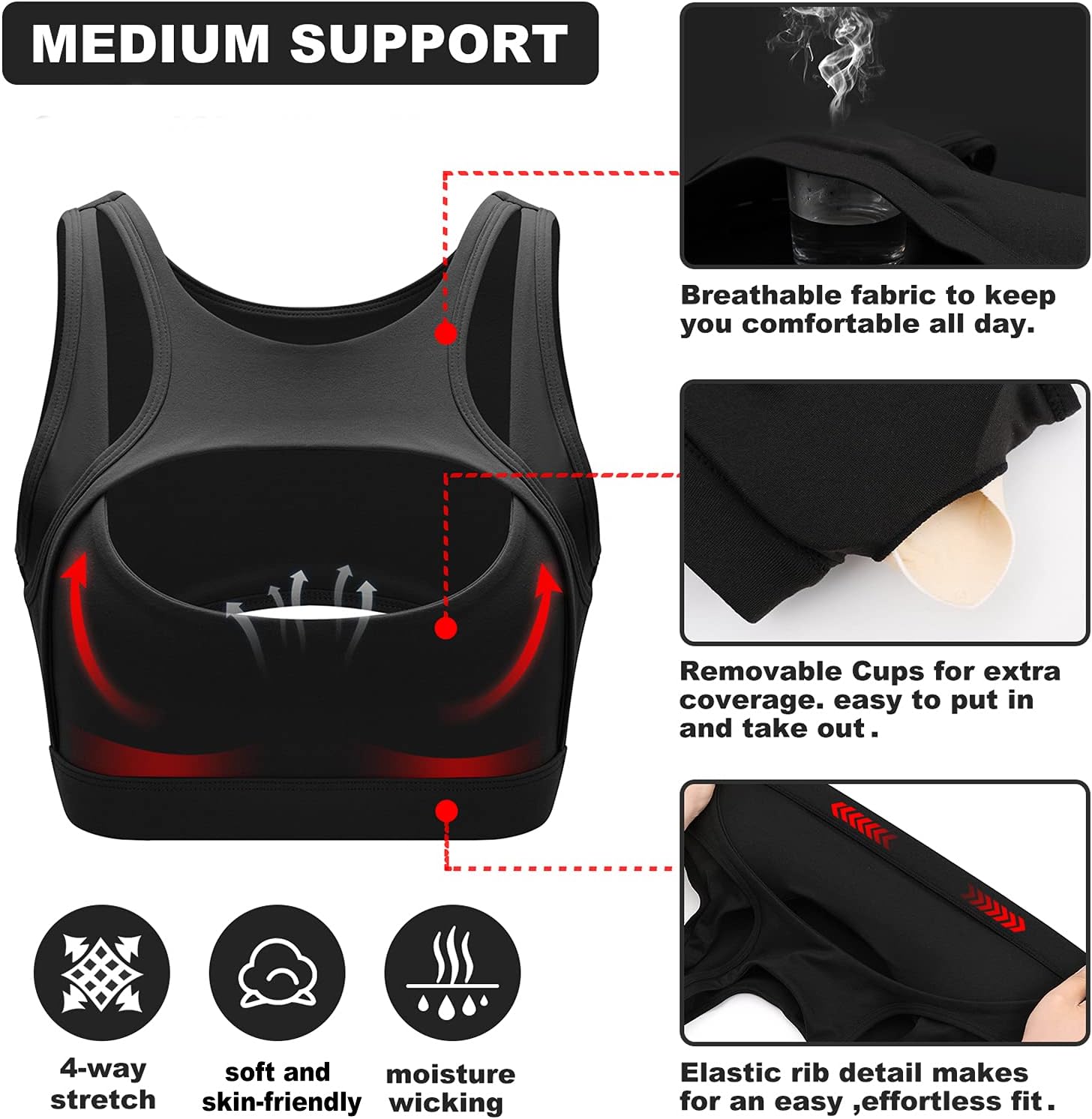 Betaven Push up Sports Bra for Women Sexy Hollow Crop Tops with Removable Cups Workout Fitness Yoga Bra Medium Support