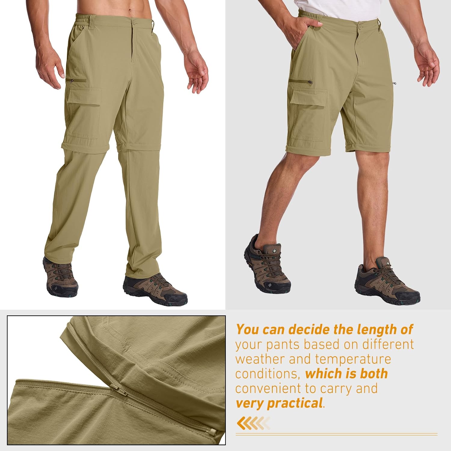 Mens Hiking Pants Cargo Safari Pants for Men Zip Off Outdoor Convertible