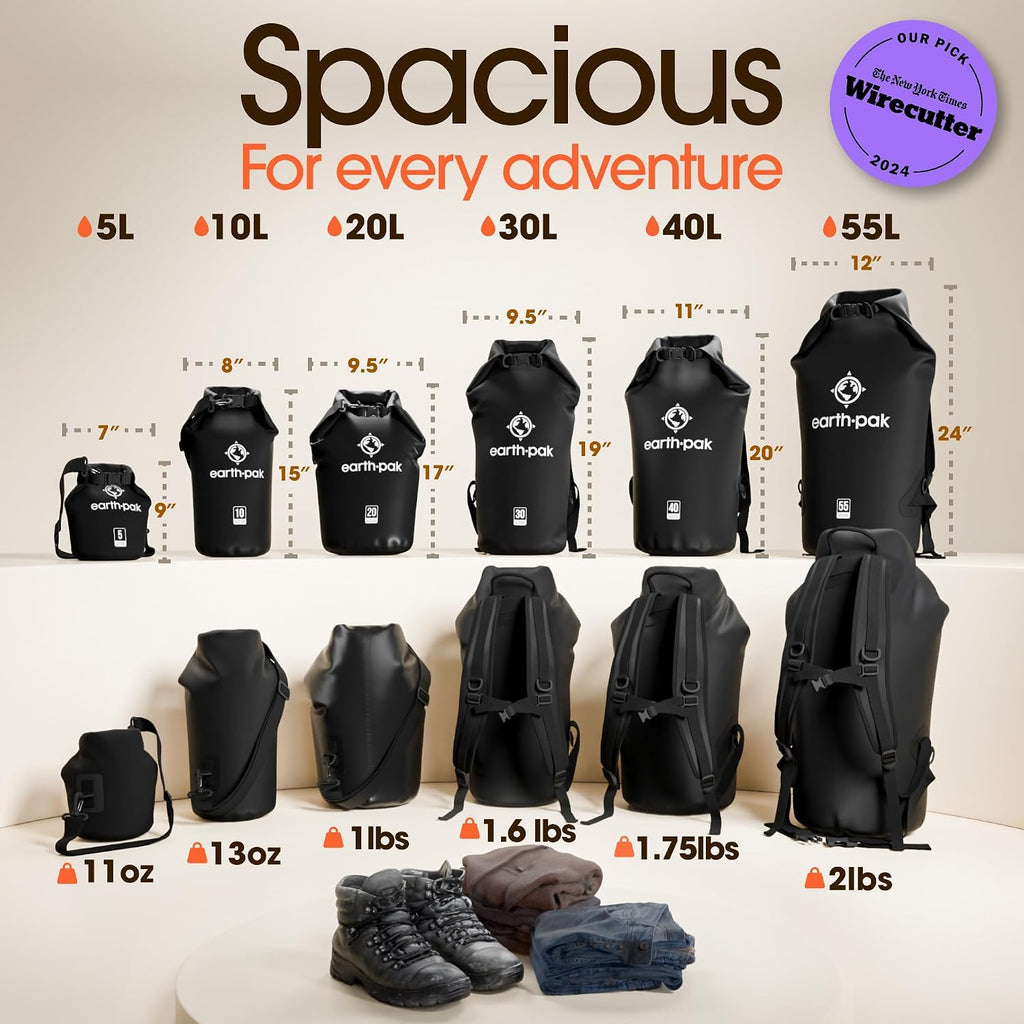 Earth Pak Waterproof Dry Bag - Roll Top Waterproof Backpack Sack Keeps Gear Dry for Kayak with Waterproof Phone Case