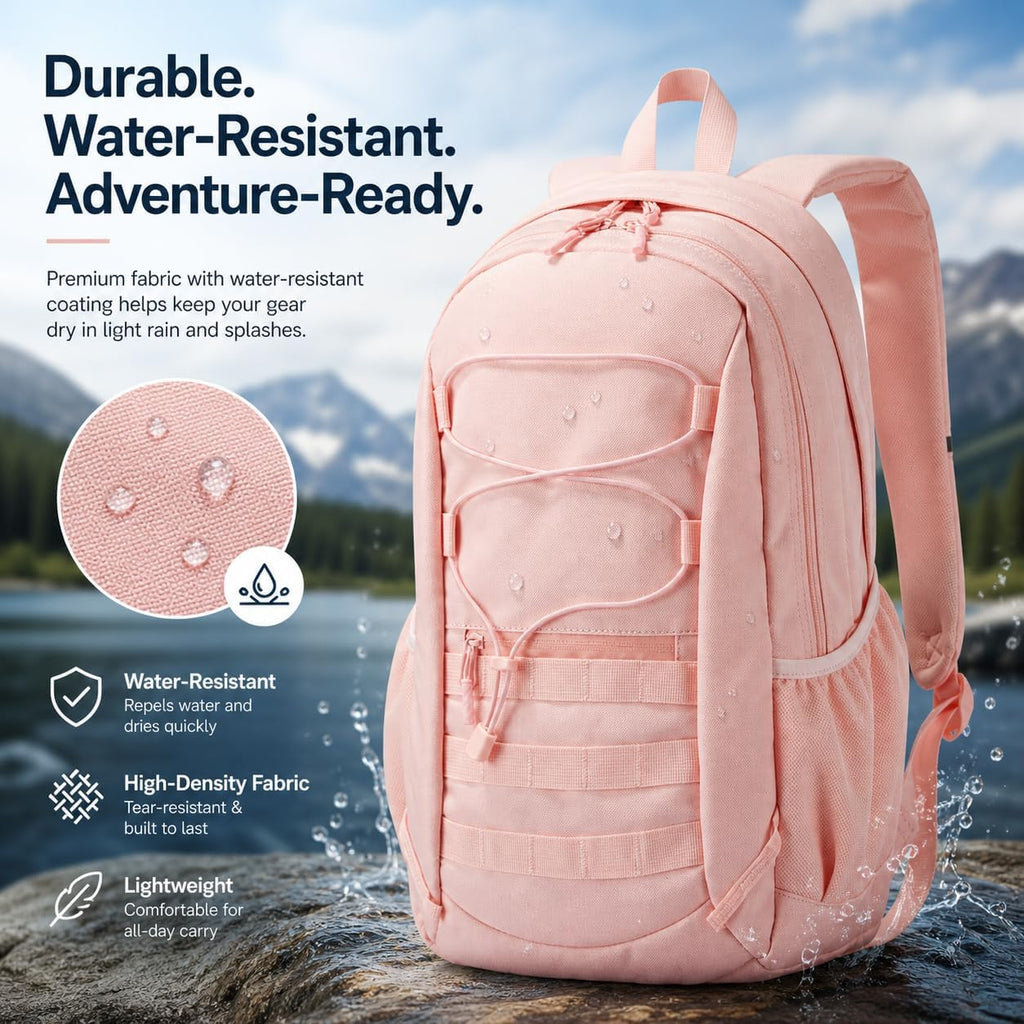 Hiking Travel Backpacks Men and Women, Lightweight Waterproof Laptop Backpack Outdoor Camping Backpack Hiking Daypack for Travel, Trekking, Work 26L (Pink)