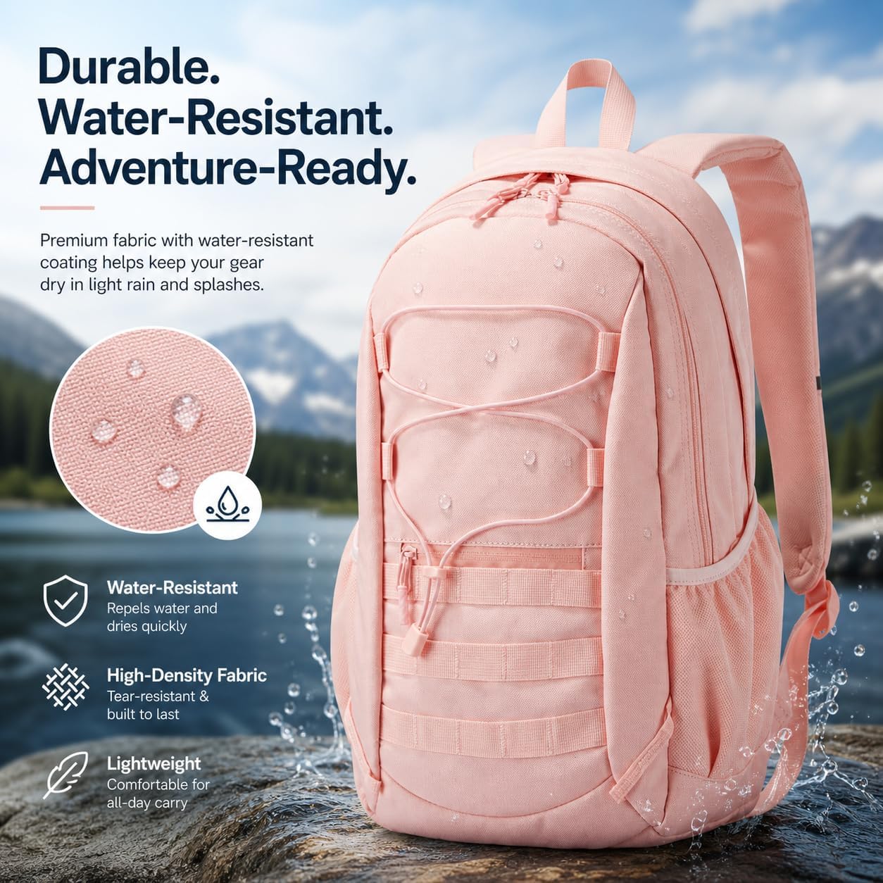 Hiking Travel Backpacks Men and Women, Lightweight Waterproof Laptop Backpack Outdoor Camping Backpack Hiking Daypack for Travel, Trekking, Work 26L (Pink)