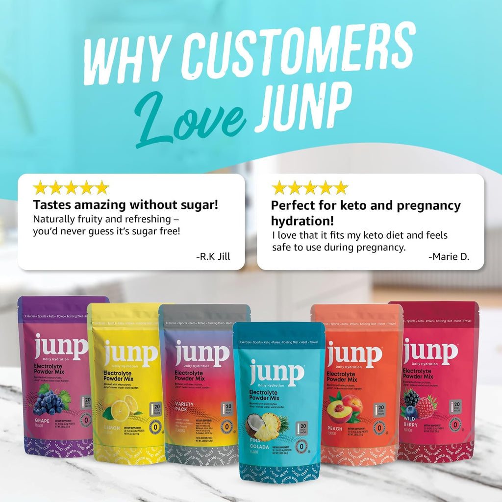 JUNP Sugar Free Electrolytes Powder Packets for Water Instant Hydration Packets with Salt & Potassium, Zero Calorie, No Carbs No Sugar Electrolyte Drink Mix Sticks, Keto Friendly, Pina Colada 20 Pack