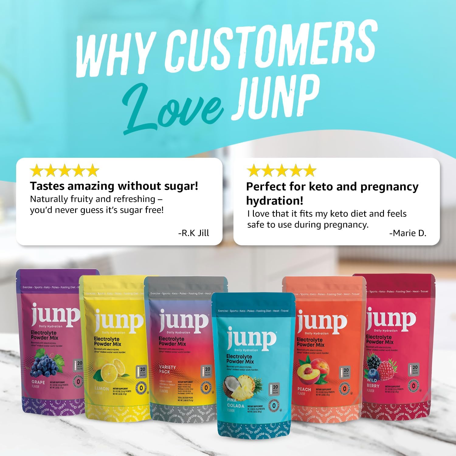 JUNP Sugar Free Electrolytes Powder Packets for Water Instant Hydration Packets with Salt & Potassium, Zero Calorie, No Carbs No Sugar Electrolyte Drink Mix Sticks, Keto Friendly, Pina Colada 20 Pack