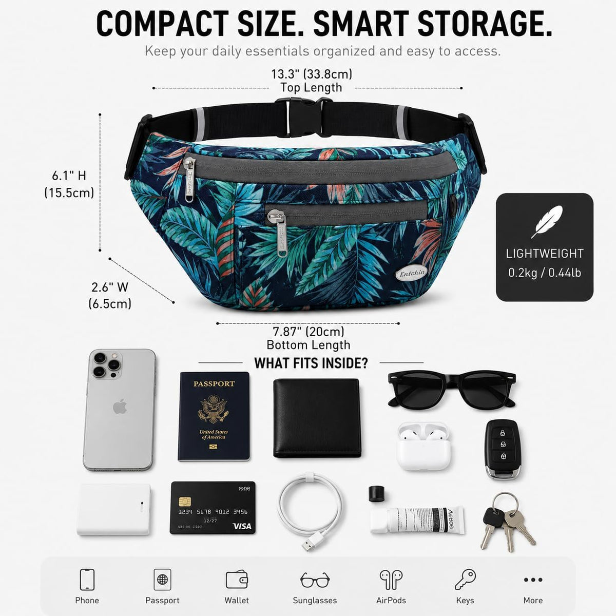 Entchin Water-Resistant Fanny Pack, 4-Zipper Belt Bag