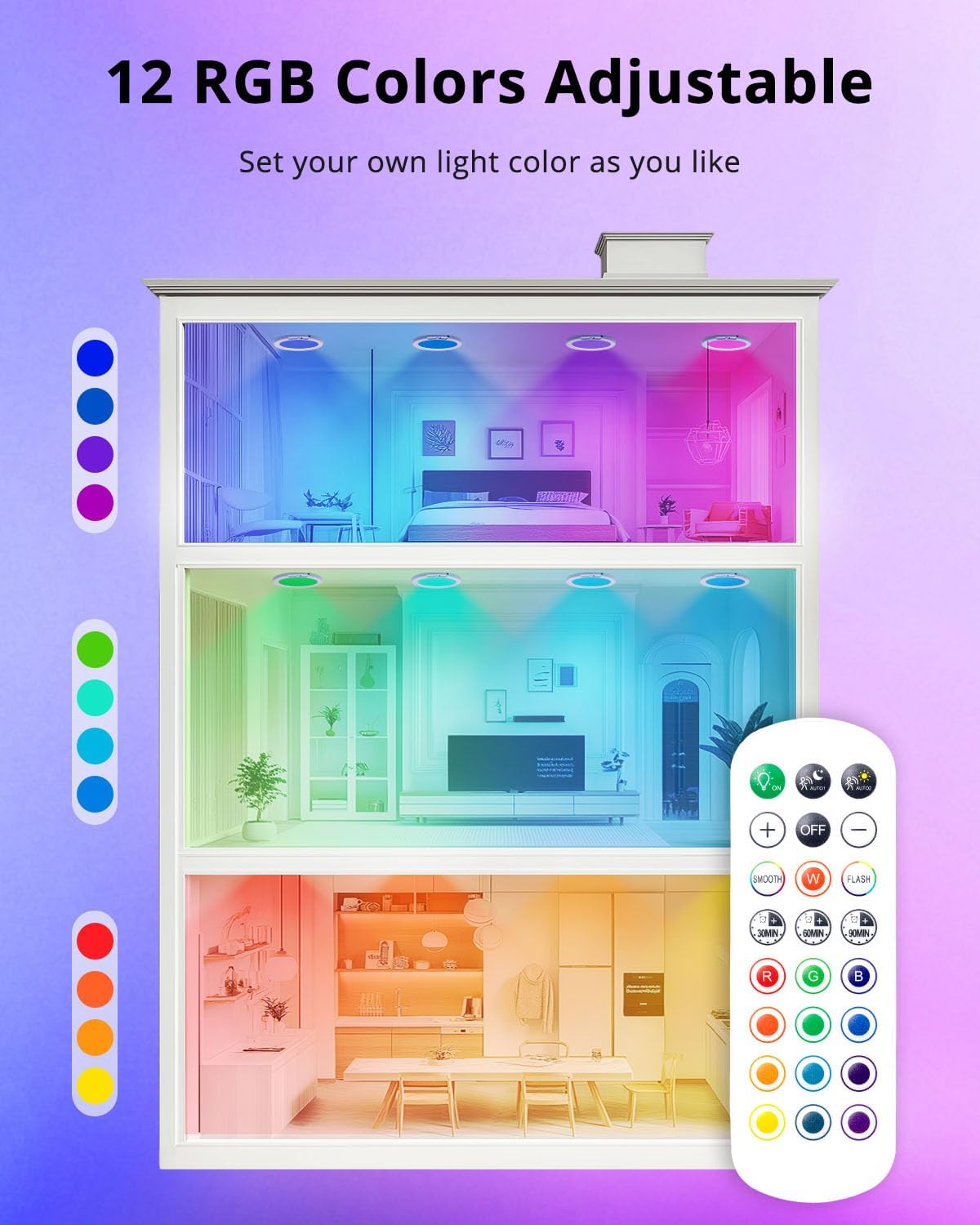 wowatt RGB Rechargeable Shower Lights for Inside Shower Waterproof IP44