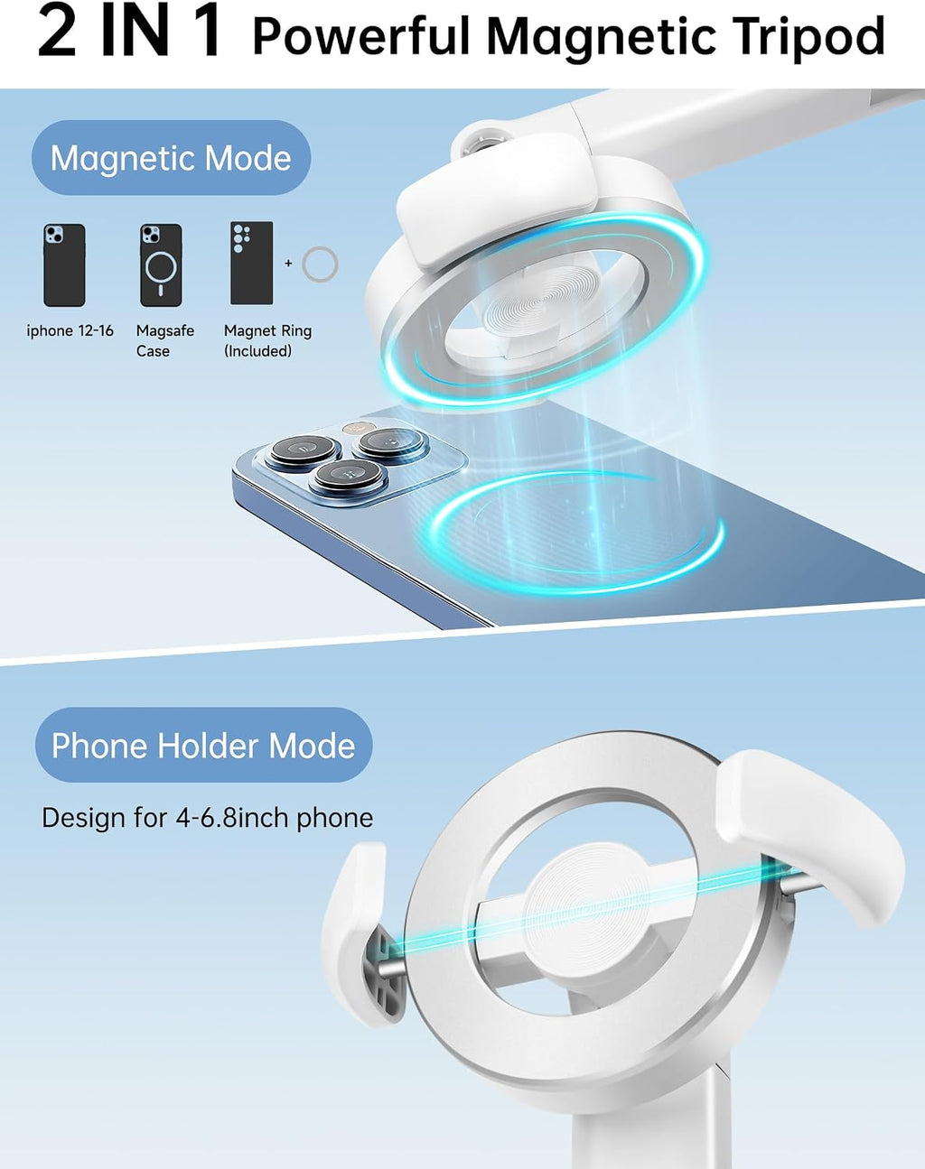 70" Magnetic Tripod for iPhone Magsafe, Extendable Selfie Stick Tripod