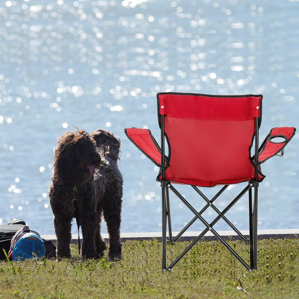 Camping Folding Chair,Portable Folding Chair with Arm Rest Cup Holder and Carrying and Storage Bag for Outdoor, Camp, Indoor, Patio, Supports 330lbs (Red, Modern)