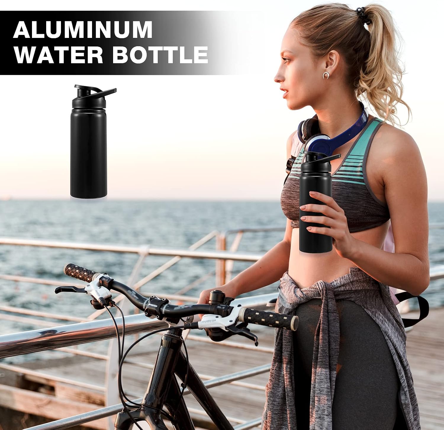 Foaincore 24 Pack Aluminum Water Bottles Bulk,17 oz Reusable Metal Lightweight Water Bottle with Leakproof Flip Lid & Carry Handle,Bulk Sports Bottles for Gym,Cycling,Hiking,Travel