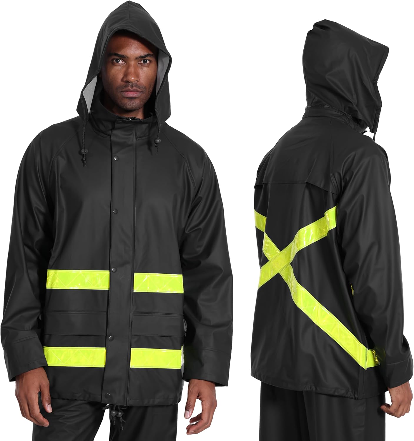 Men's Hi-Vis Waterproof Rain Jacket, Reflective Work Coat