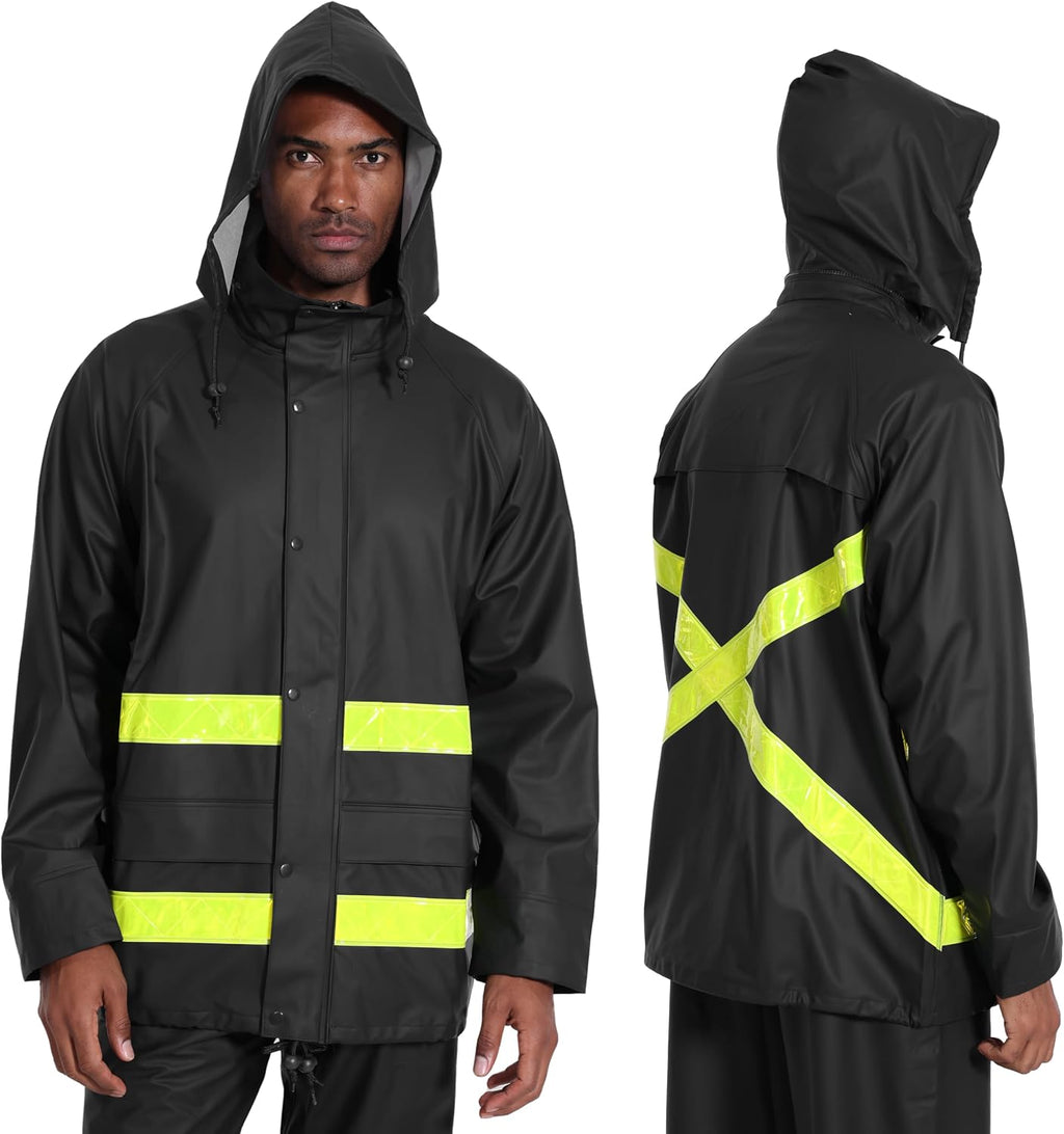 Men's Hi-Vis Waterproof Rain Jacket, Reflective Work Coat