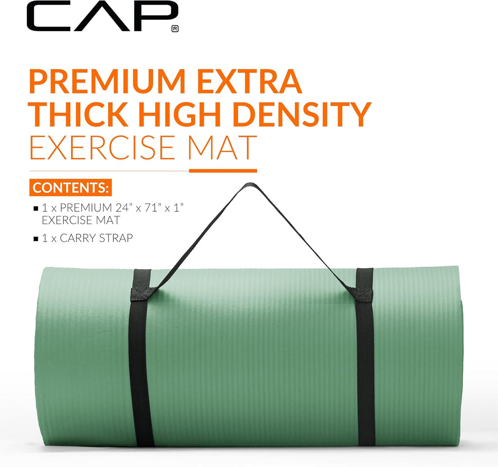 CAP 1" Extra Thick Yoga Mat, Exercise Mat with Strap, Multiple Colors