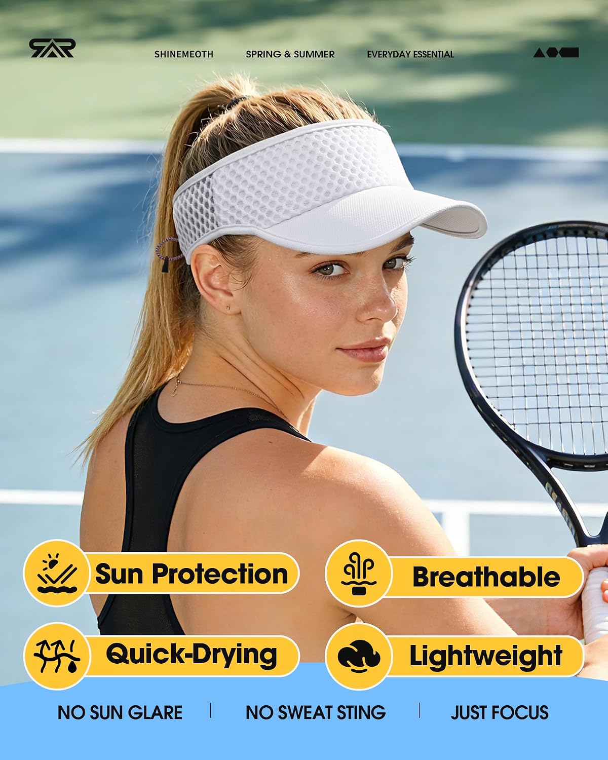 SUNMECI Mesh Breathable Sports Visor - Men Women Adjustable Lightweight Quick Dry Sun Hat for Tennis, Golf, Running