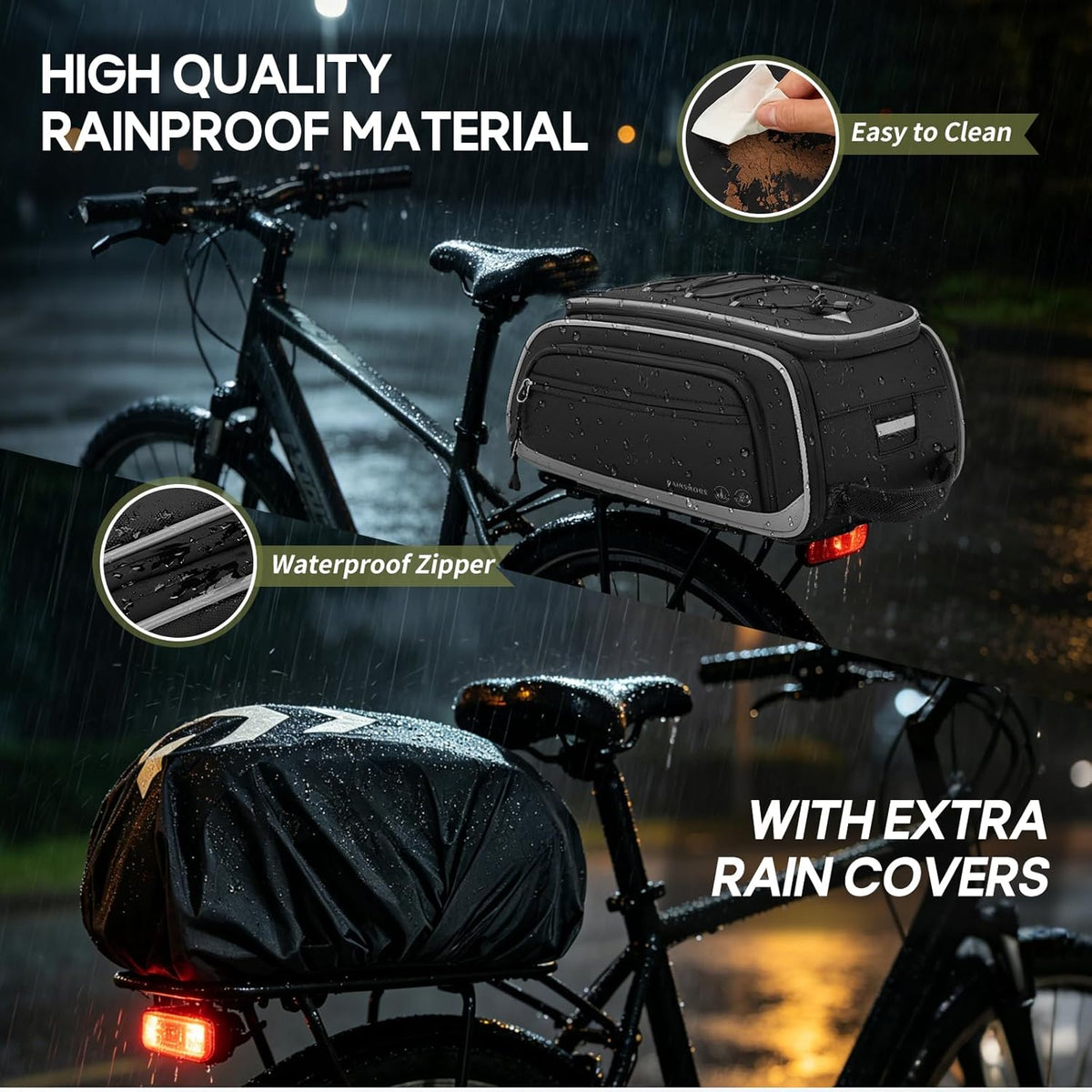 RAINSMORE Bike Bags for Bicycle Rear Rack 15L-23L Expandable Bike Trunk Bag