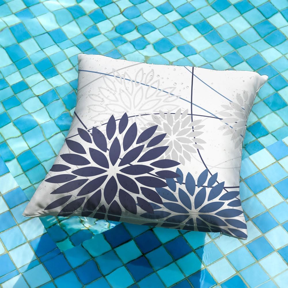 DFXSZ DarkLight Blue Floral Outdoor Pillow Covers 18x18 Set of 2 Waterproof