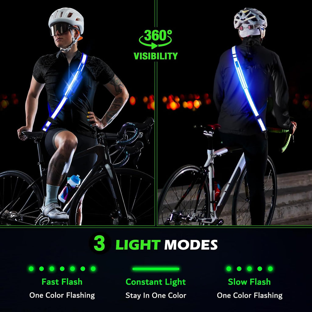 Ylzzrs Reflective Sash Gear for Walking at Night,LED Reflective Belt Safety Lights,Lights for Night Dog Walking,High Visibility Type-C Rechargeable with Phone Holder for Men Women