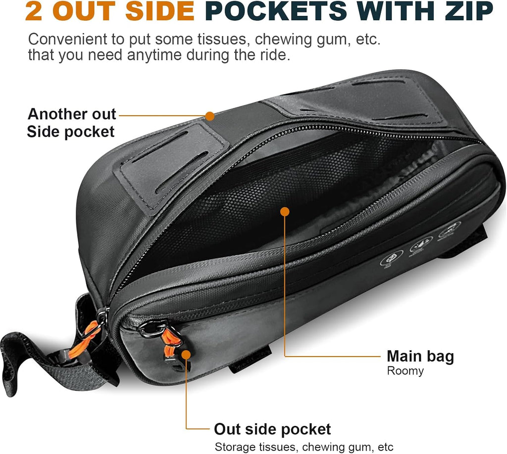 NDakter Bike Triangle Frame Bag, Bicycle Storage Pouch with 2 Side Pockets, 3-in-1 Top Tube Bags for Phone, Waterproof Cycling Tool Accessories Pack for MTB Mountain Road Bikes（1.2L）