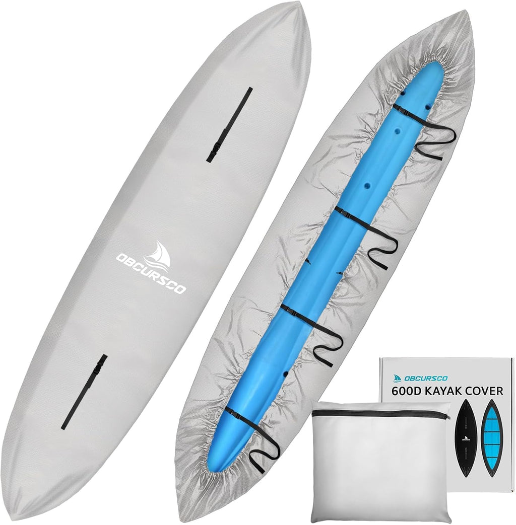 Obcursco 600D Kayak Cover Waterproof, 9.3-16.5FT, Heavy Duty Canoe Cover