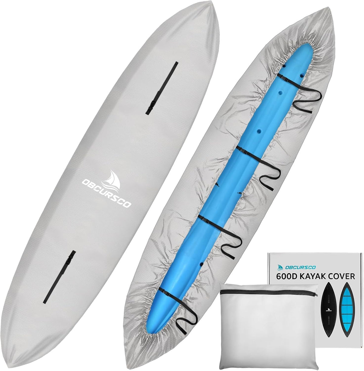 Obcursco 600D Kayak Cover Waterproof, 9.3-16.5FT, Heavy Duty Canoe Cover