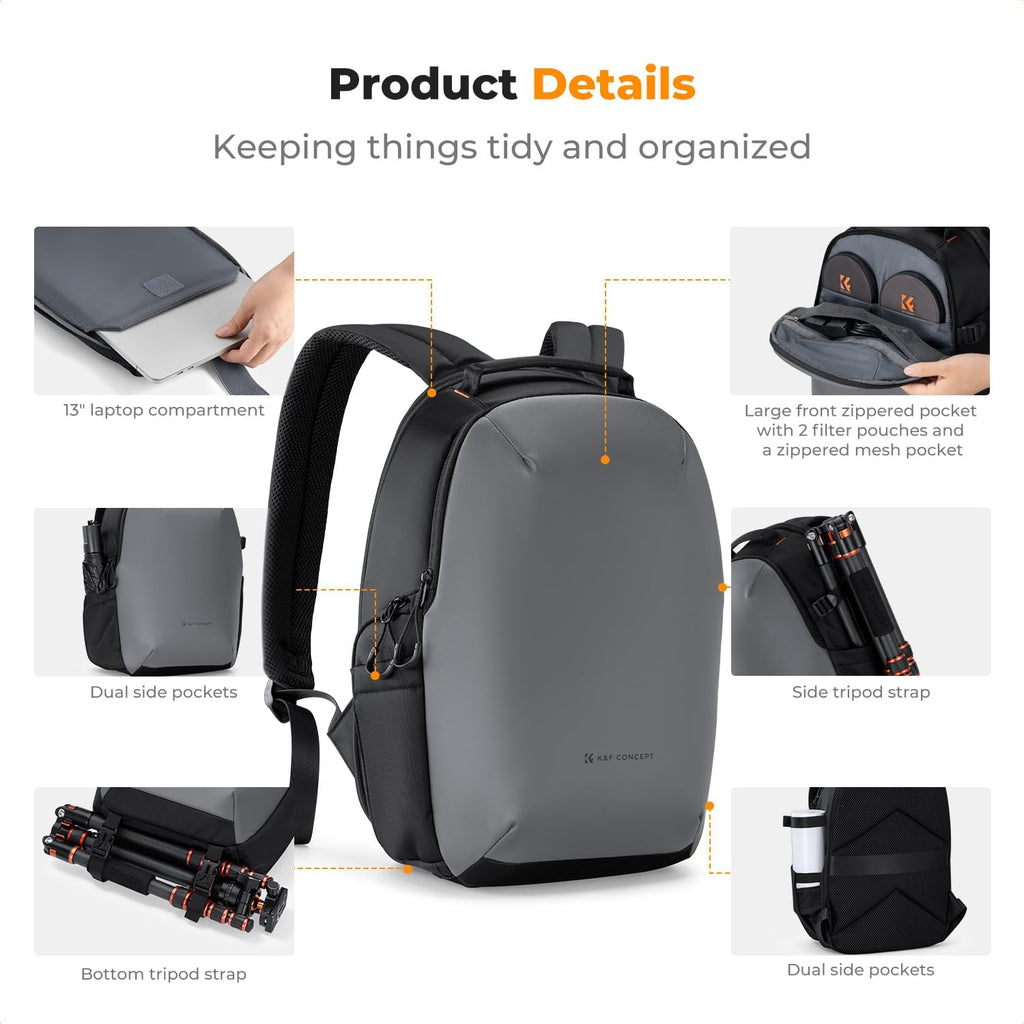 K&F CONCEPT Camera Backpack, Compact Camera Bag Case for Photographers