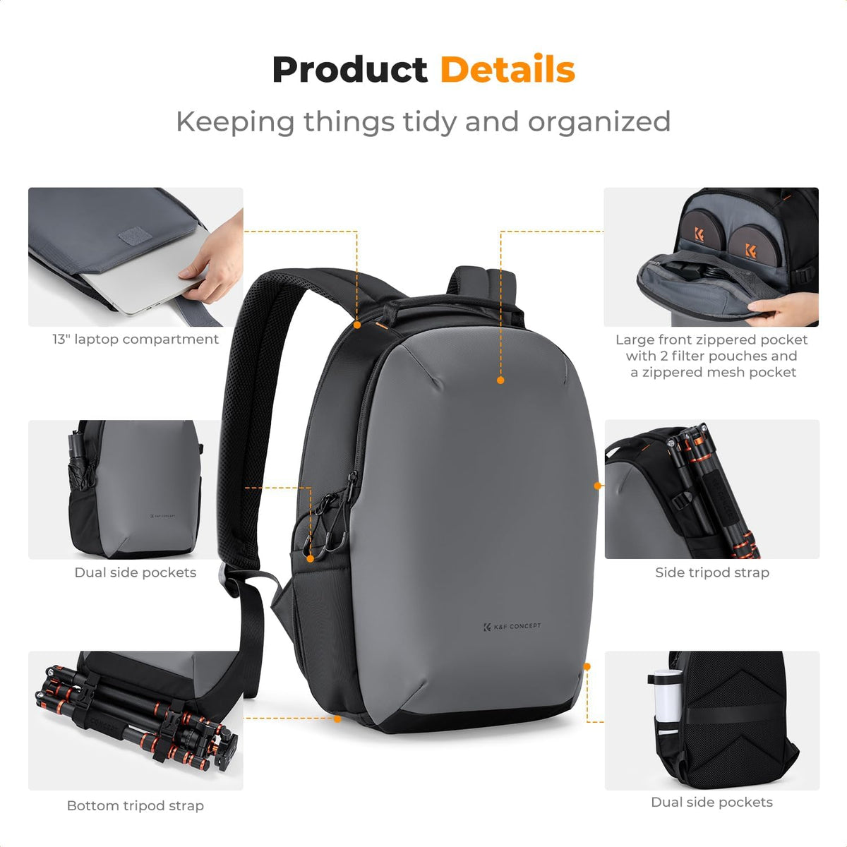 K&F CONCEPT Camera Backpack, Compact Camera Bag Case for Photographers