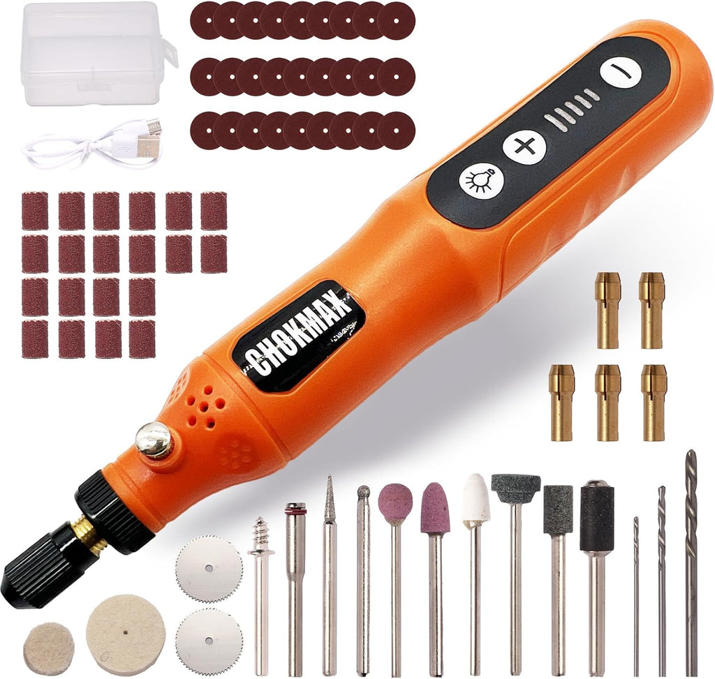 Mini Cordless Rotary Tool, 5-Speed Grinder Kit with 72 Accessories and Front LED Light, Type-C Charging Art Craft Tool for Engraving, Sanding, Polishing, Drilling, Grinding Gray