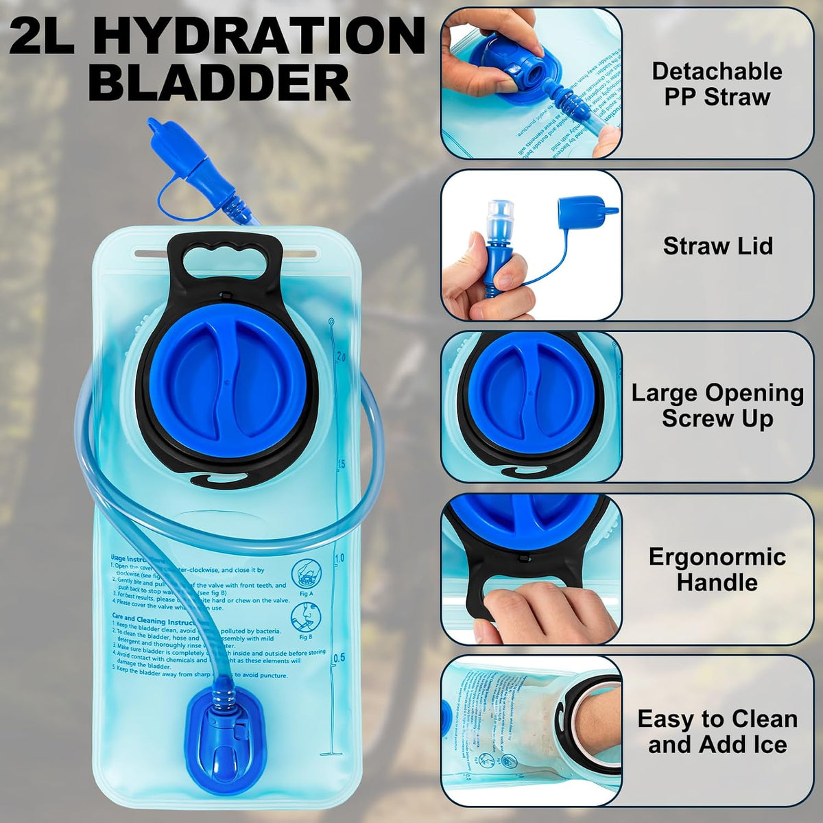 Lightweight Hydration Backpack with 2L Leak Proof Water Bladder