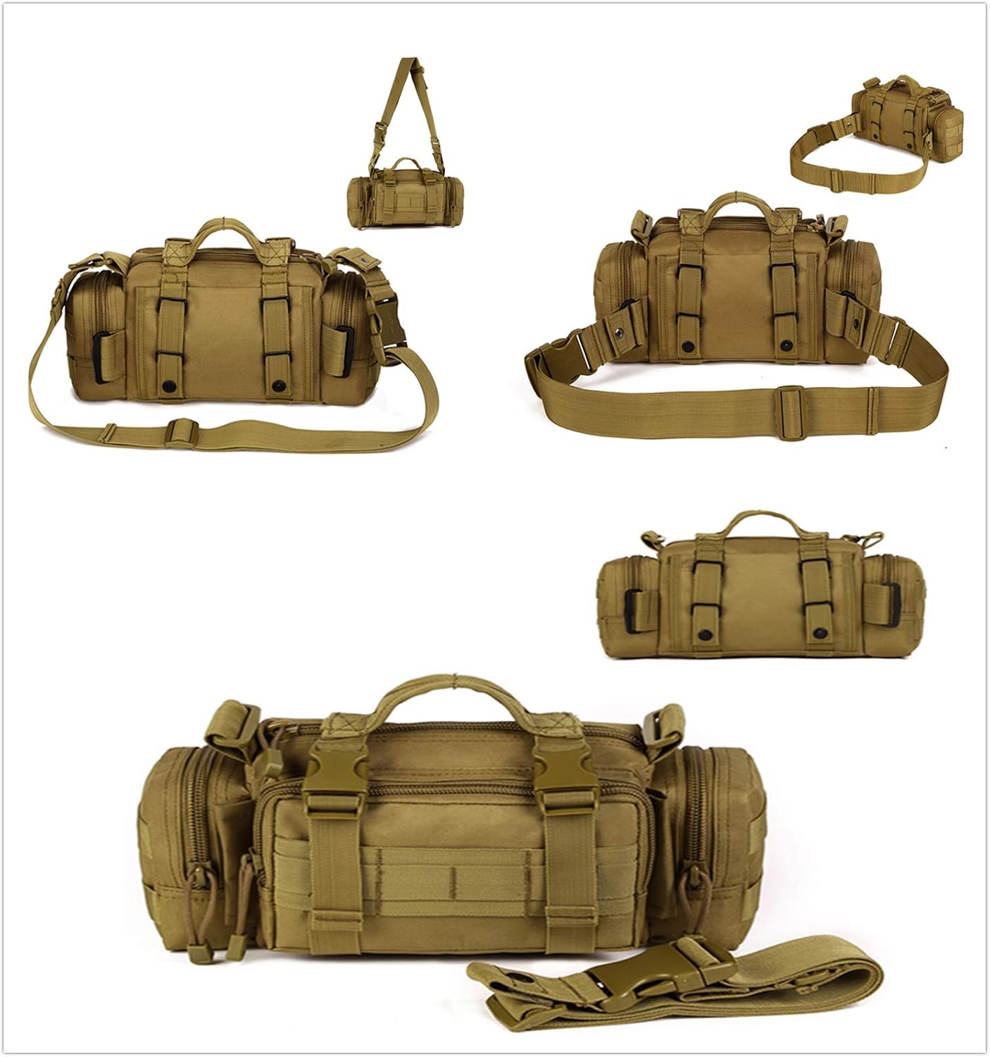 Utility 3P Military Tactical Duffle Waist Bags MOLLE Assault Shoulder Backpack Multifunction EDC Pouches Heavy Duty Fanny Packs (Desert camouflage)