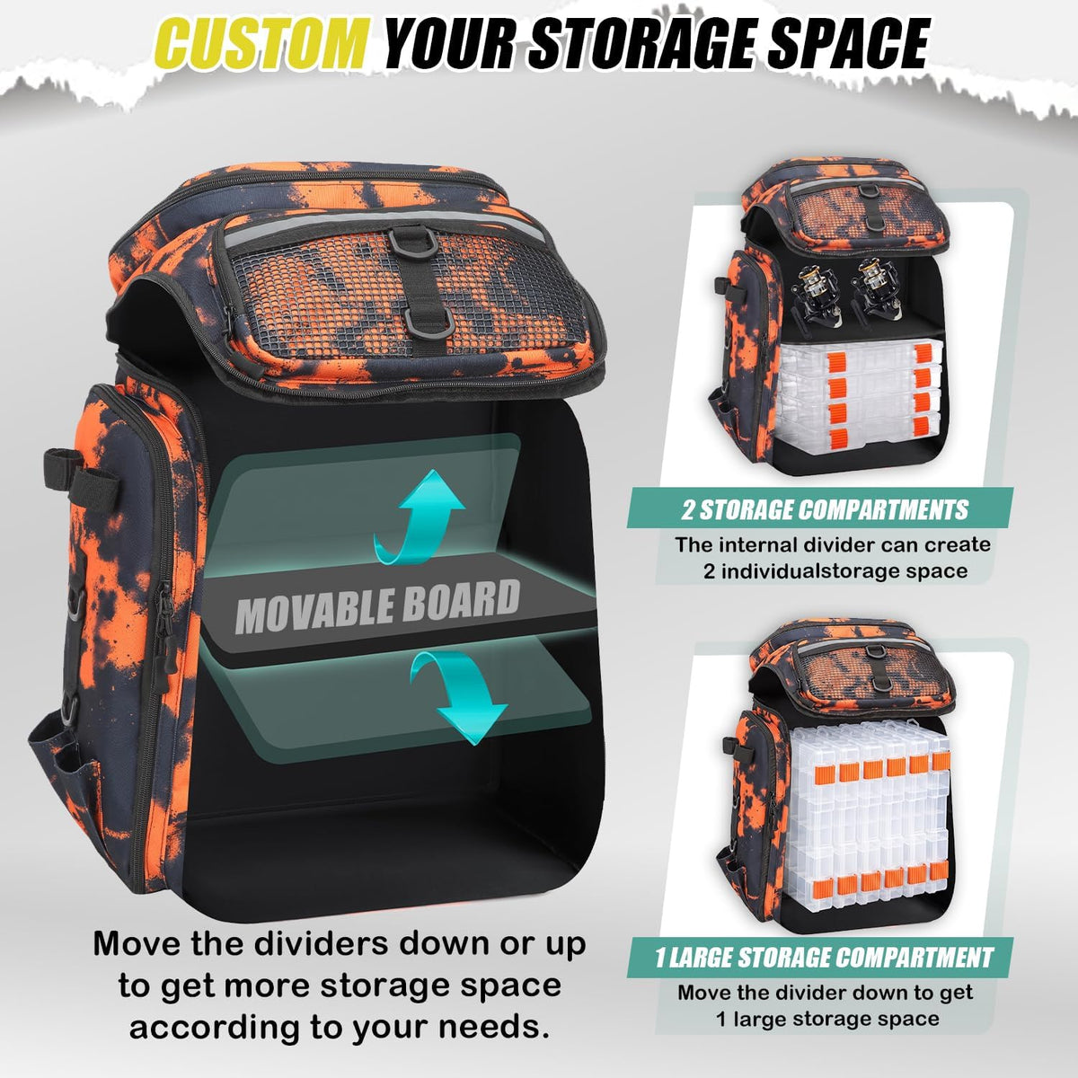 HAMBOLY 45L Fishing Backpack with Rod Holders & Built-in Foldable Divider
