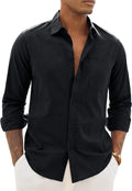 Alimens & Gentle Mens Linen Textured Shirt Long Sleeve Summer Beach Tops