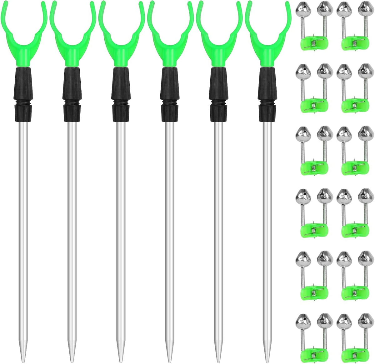 Fishing Rod Holder for Ground: 6pcs Extendable Telescopic Fishing Pole Holders for Bank Ground Sand with 12 Alarm Bells