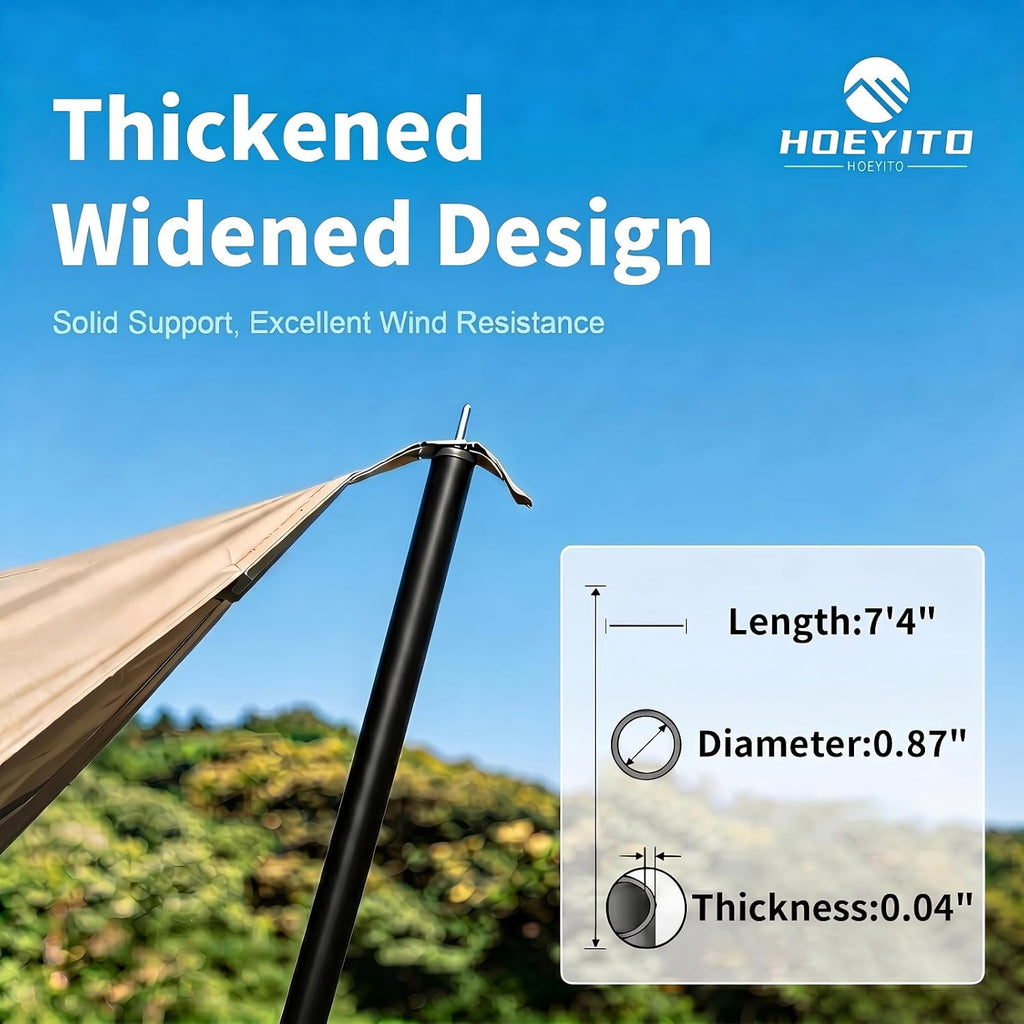 Camping Tarp with Poles & Retainer, 14.5x11FT PU9000mm Waterproof 210D Oxford Cloth Camping Awning, UV Blocking Rate 99.99% Camping Canopy Tent Tarp for Outdoor, Hammock, Car, Picnic (Khaki)