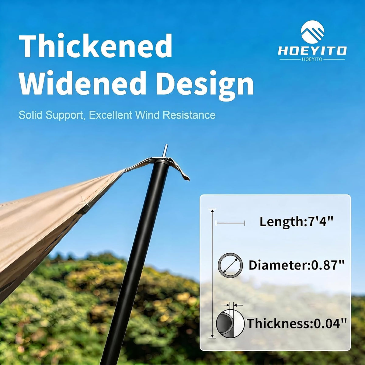 Camping Tarp with Poles & Retainer, 14.5x11FT PU9000mm Waterproof 210D Oxford Cloth Camping Awning, UV Blocking Rate 99.99% Camping Canopy Tent Tarp for Outdoor, Hammock, Car, Picnic (Khaki)