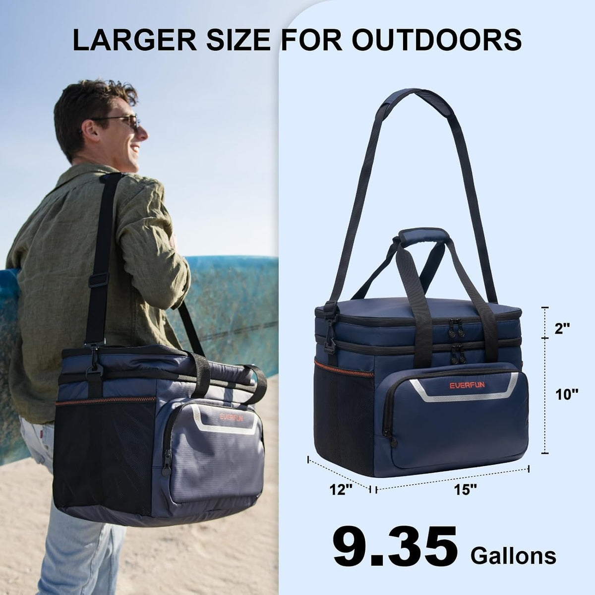 EVERFUN Small Cooler Bag 24 Can Double Deck Waterproof Insulated Lunch Box
