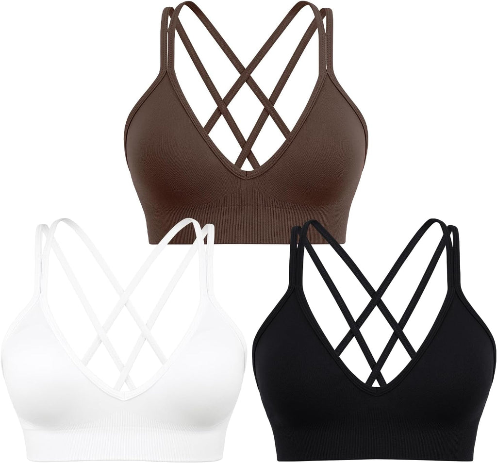 V Neck Sports Bras for Women Cross Back Workout Bra for Small Bust