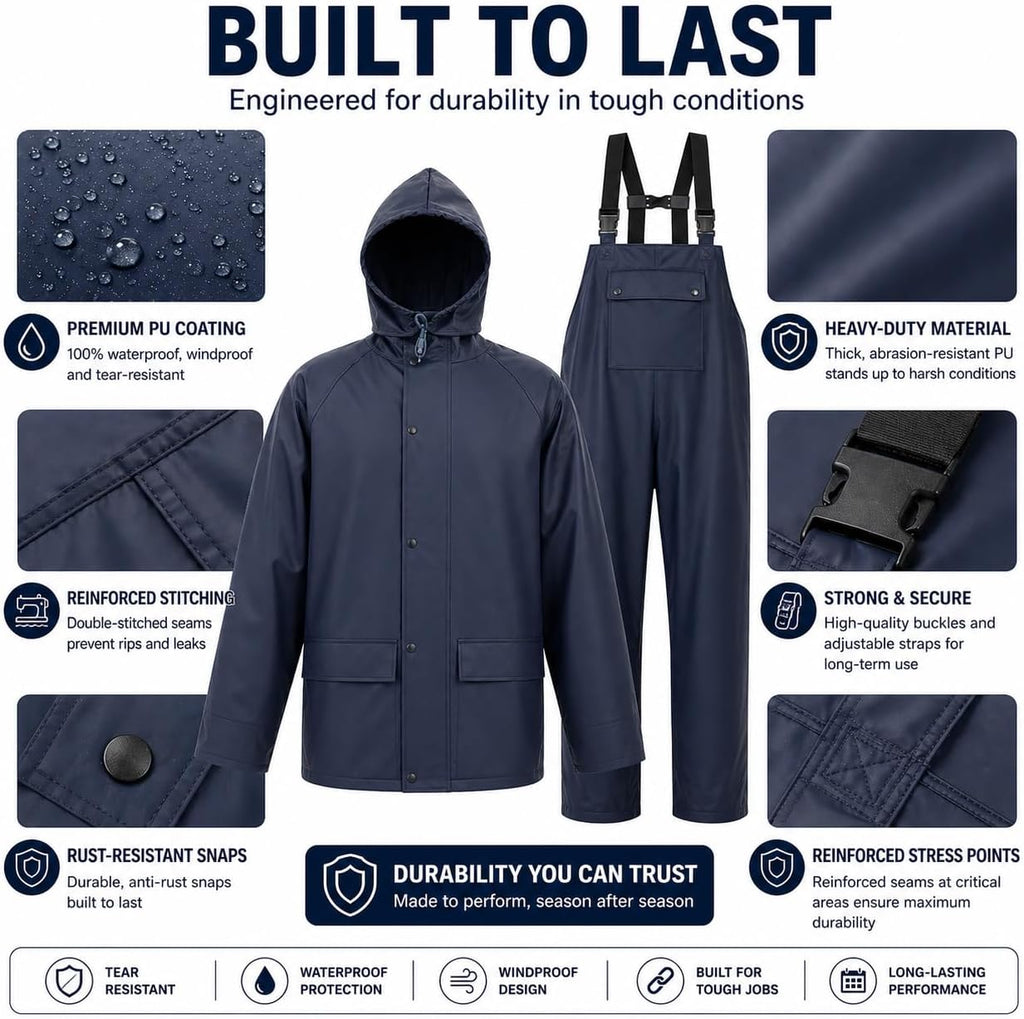 Rain Suit For Men & Women Waterproof Heavy Duty Rain Gear Reflective Jacket for Fishing Outdoor Work Raincoats