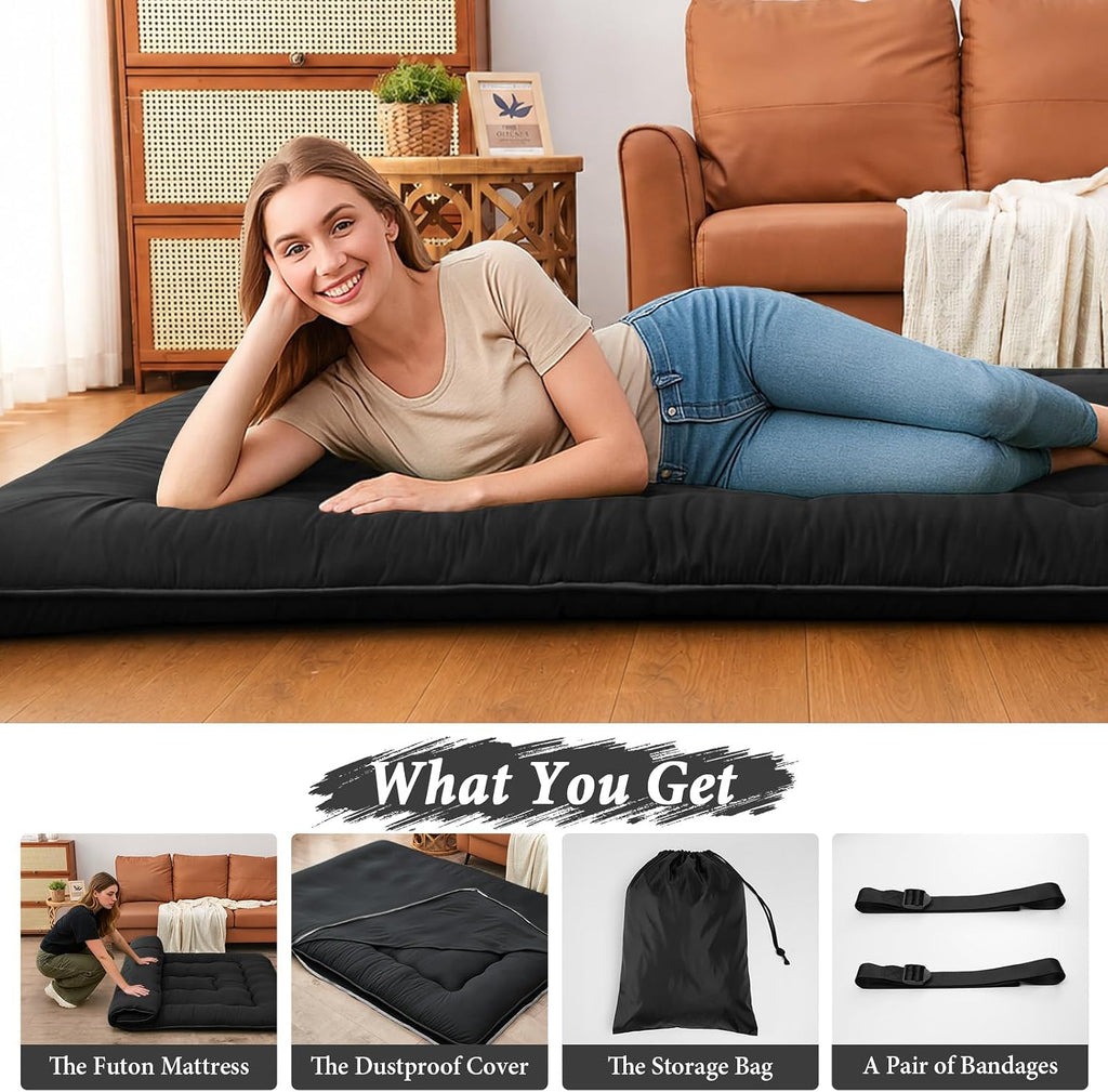 DAICO Japanese Floor Mattress, 4'' Thick Foldable Futon Mattress Full Size