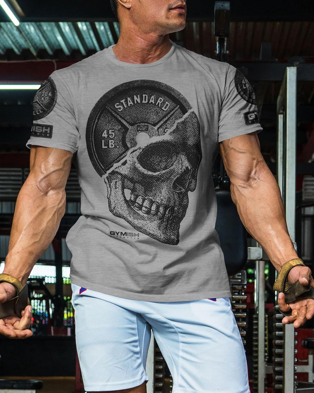 Gymish Lifestyle Skull Plate Gym Shirt, Work Out Deadlift Skull T-Shirt for Men