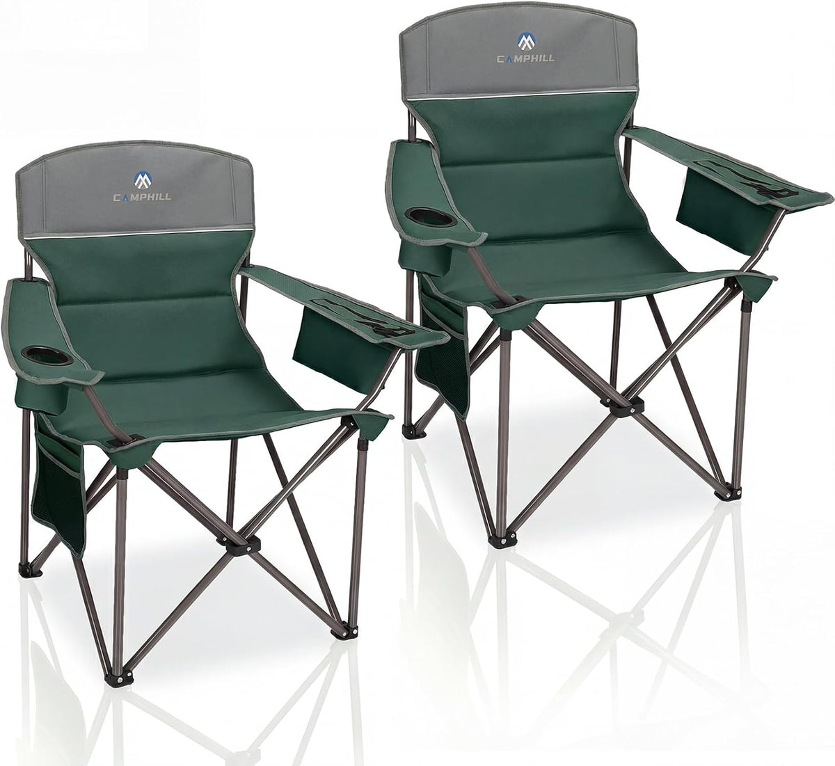 Heated Camping Chairs 2 Pack - Heavy Duty 400LBS Padded Lawn Chair with Cup Holder,Side Pocket,Collapsible for Outdoor,Camp,Fishing & Garden,Black,Battery NOT Included